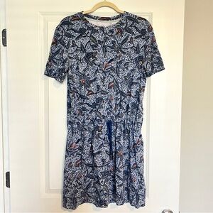Tory Burch Floral Drawstring Cotton Dress Blue Haven Women’s Size Medium